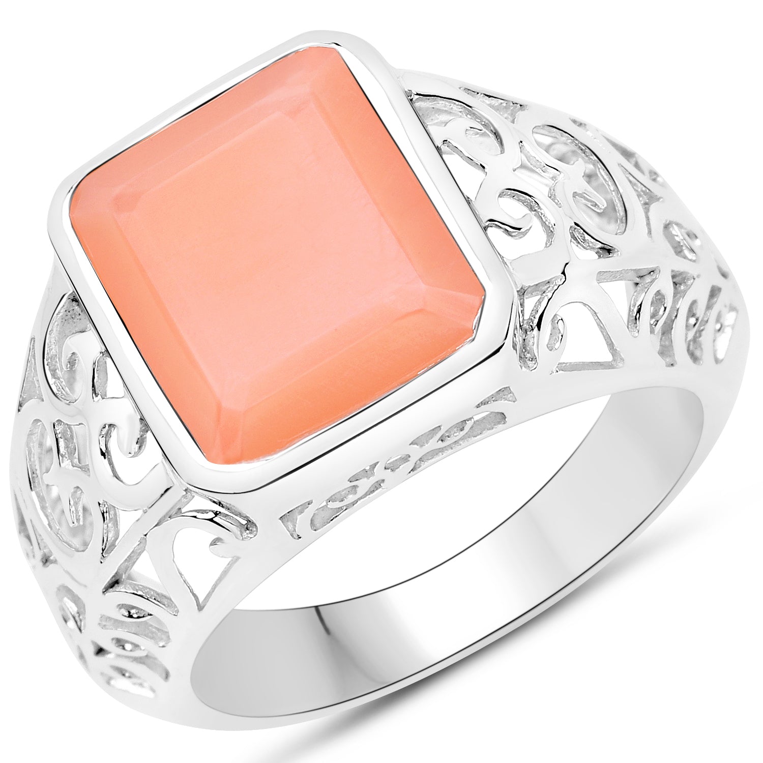 5.75 Carat Genuine Peach Moonstone .925 Sterling Silver Ring Bids.com