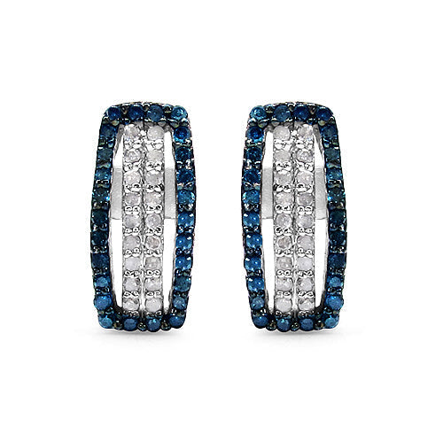 0.51 Carat Genuine Blue Diamond & White Diamond .925 Sterling Silver Earrings Bids.com