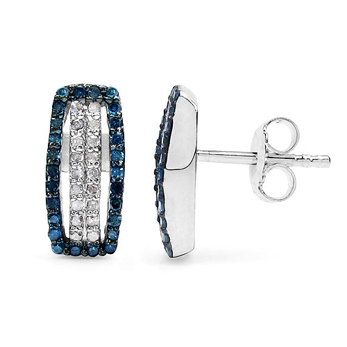 0.51 Carat Genuine Blue Diamond & White Diamond .925 Sterling Silver Earrings Bids.com