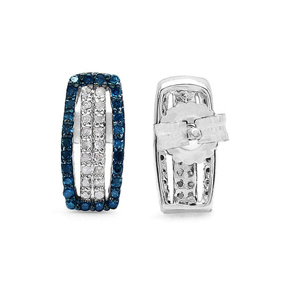 0.51 Carat Genuine Blue Diamond & White Diamond .925 Sterling Silver Earrings Bids.com