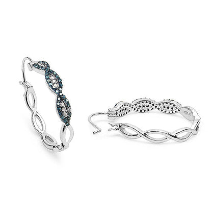 0.52 Carat Genuine Blue Diamond & White Diamond .925 Sterling Silver Earrings Bids.com