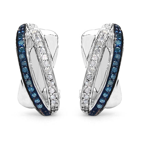 0.28 Carat Genuine Blue Diamond & White Diamond .925 Sterling Silver Earrings Bids.com