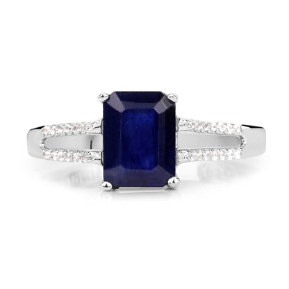 3.07 Carat Glass Filled Sapphire and White Zircon .925 Sterling Silver Ring Bids.com