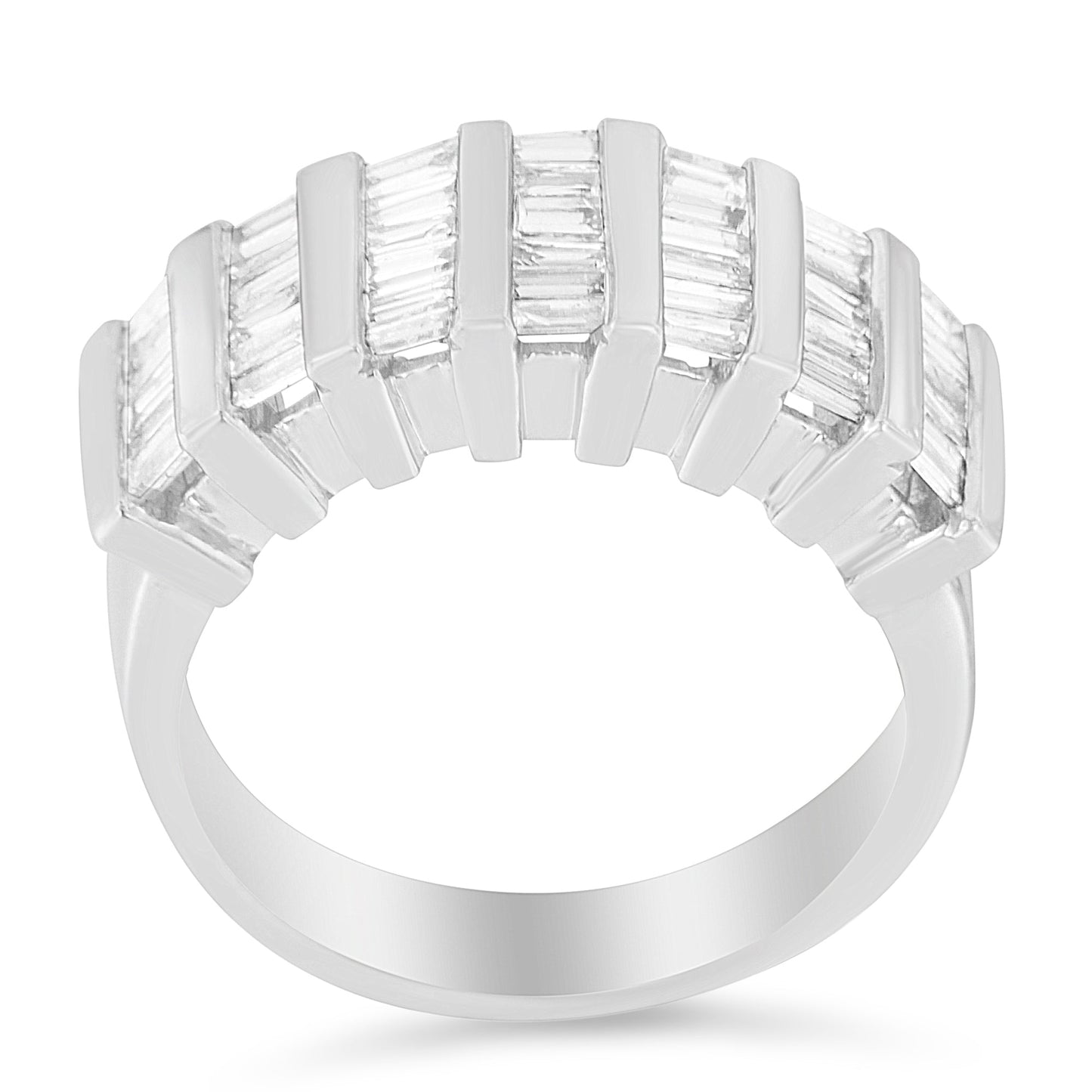 .925 Sterling Silver 1.0 Cttw Baguette Cut Diamond Vertical Channel Fluted Multi-Row Unisex Fashion Wedding Ring (H-I Color, I1-I2 Clarity) - Size 6-3/4 Bids.com