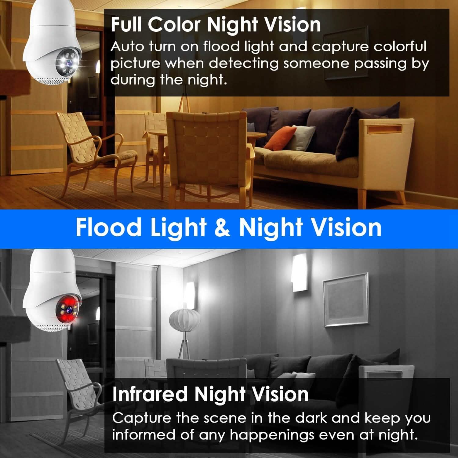 E27 WiFi Bulb Camera 1080P FHD WiFi IP Pan Tilt Security Surveillance Camera DailySale