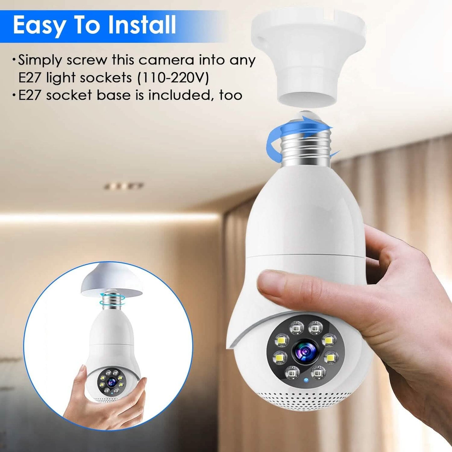 E27 WiFi Bulb Camera 1080P FHD WiFi IP Pan Tilt Security Surveillance Camera DailySale