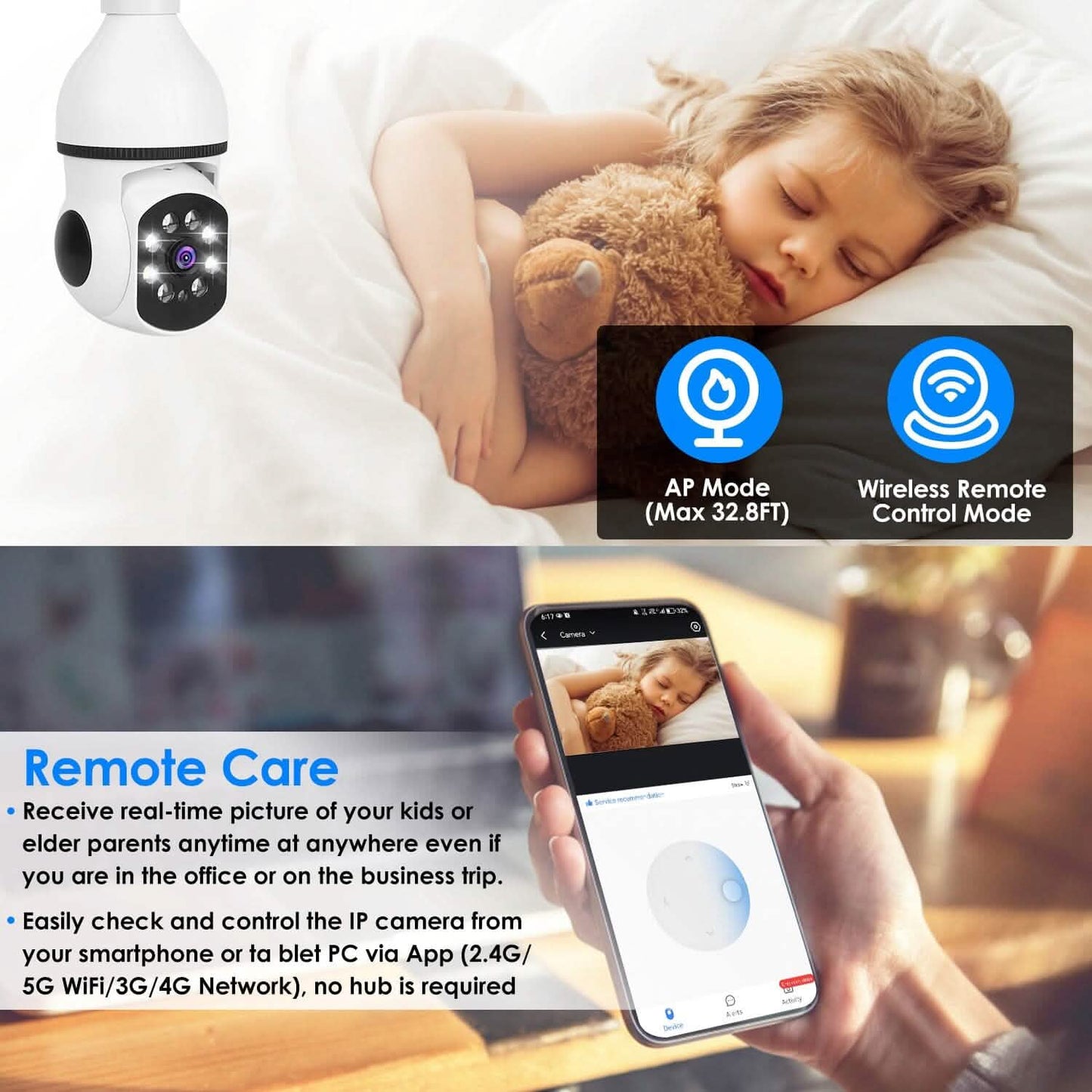 E27 WiFi Bulb Camera 1080P FHD WiFi IP Pan Tilt Security Surveillance  Camera with Two-Way Audio Full Color Night Vision DailySale