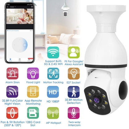 E27 WiFi Bulb Camera 1080P FHD WiFi IP Pan Tilt Security Surveillance  Camera with Two-Way Audio Full Color Night Vision DailySale