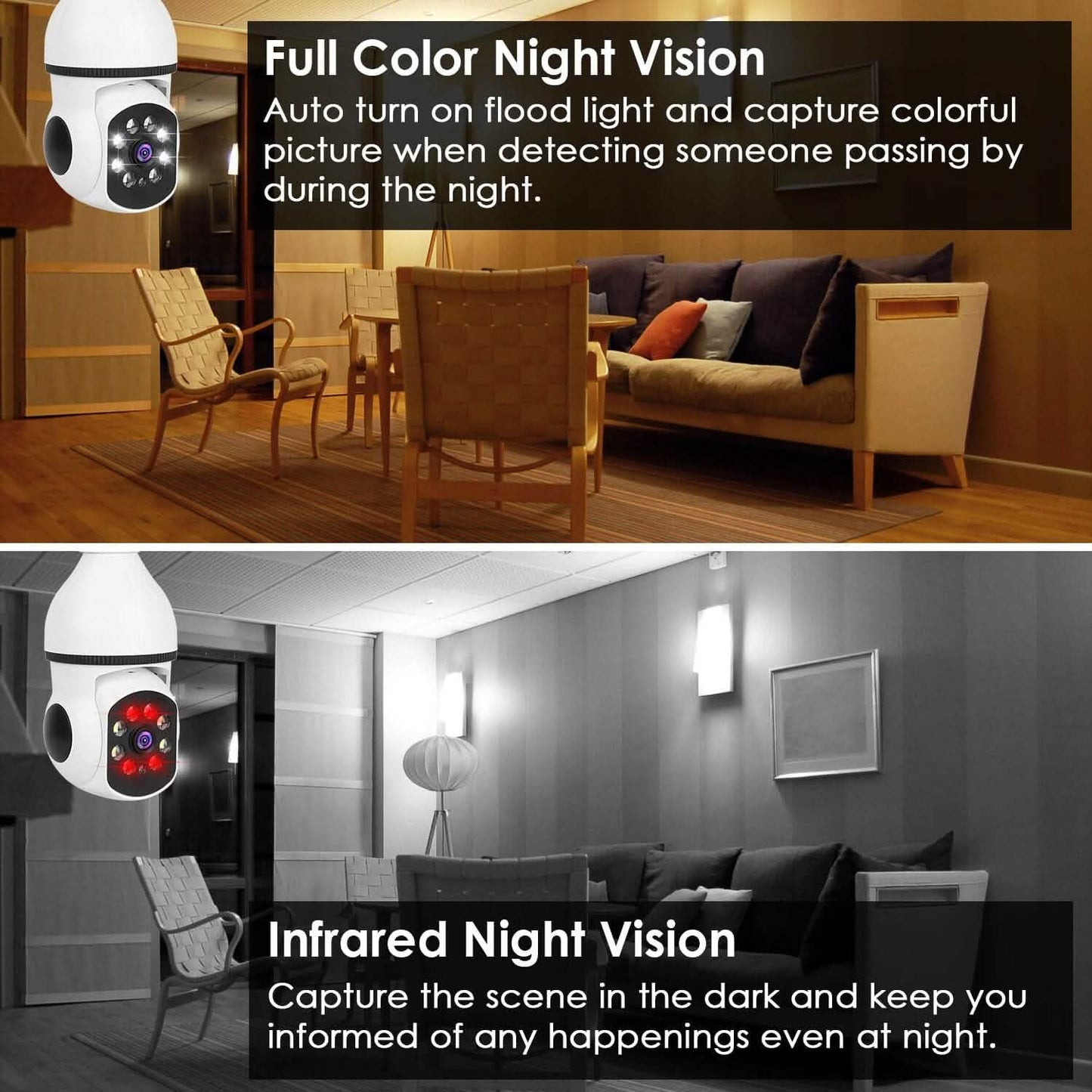 E27 WiFi Bulb Camera 1080P FHD WiFi IP Pan Tilt Security Surveillance  Camera with Two-Way Audio Full Color Night Vision DailySale