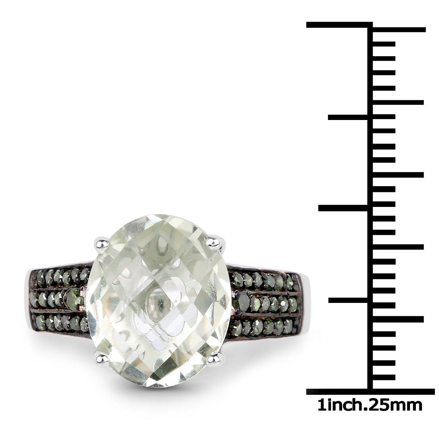 4.41 Carat Genuine Green Amethyst and Green Diamond .925 Sterling Silver Ring Bids.com