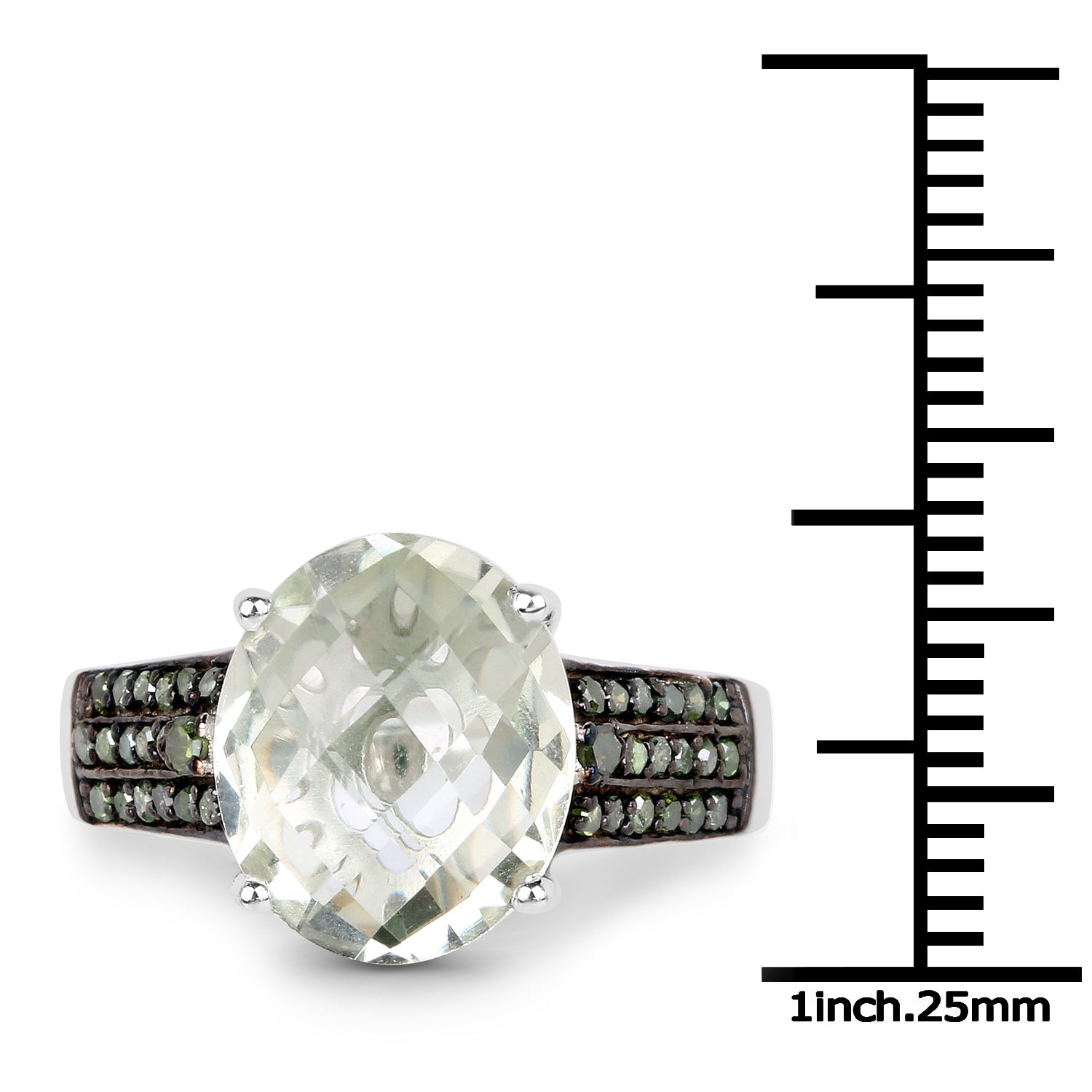 4.41 Carat Genuine Green Amethyst and Green Diamond .925 Sterling Silver Ring Bids.com