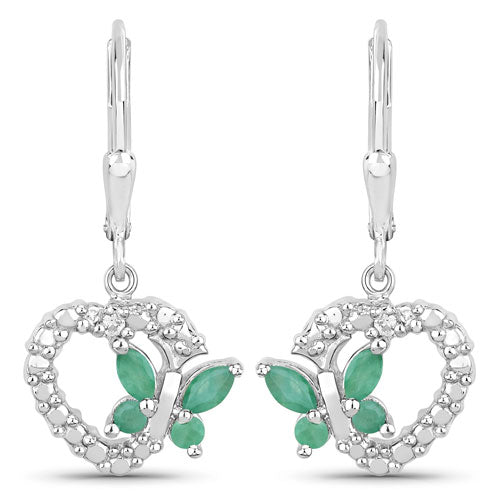0.44 Carat Genuine Emerald and Created White Sapphire .925 Sterling Silver Earrings Bids.com