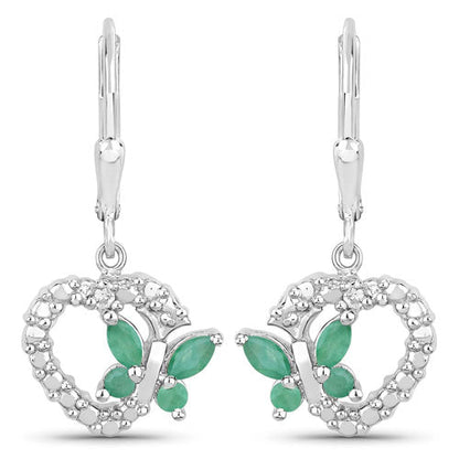 0.44 Carat Genuine Emerald and Created White Sapphire .925 Sterling Silver Earrings Bids.com