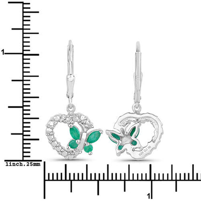 0.44 Carat Genuine Emerald and Created White Sapphire .925 Sterling Silver Earrings Bids.com