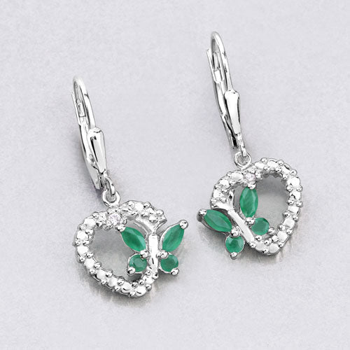 0.44 Carat Genuine Emerald and Created White Sapphire .925 Sterling Silver Earrings Bids.com