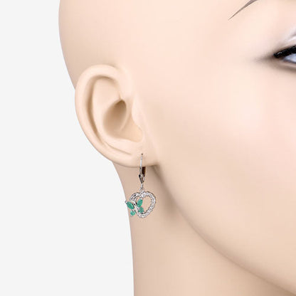 0.44 Carat Genuine Emerald and Created White Sapphire .925 Sterling Silver Earrings Bids.com