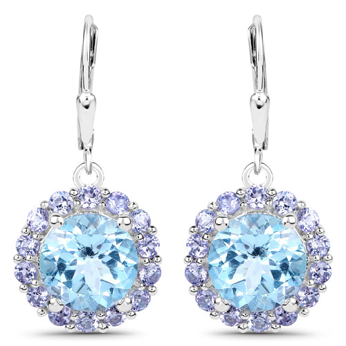 9.96 Carat Genuine Blue Topaz and Tanzanite .925 Sterling Silver Earrings Bids.com