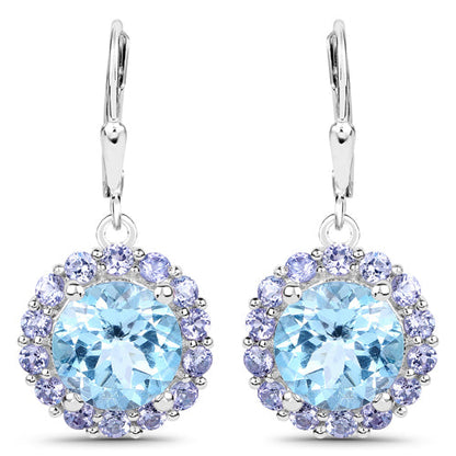 9.96 Carat Genuine Blue Topaz and Tanzanite .925 Sterling Silver Earrings Bids.com