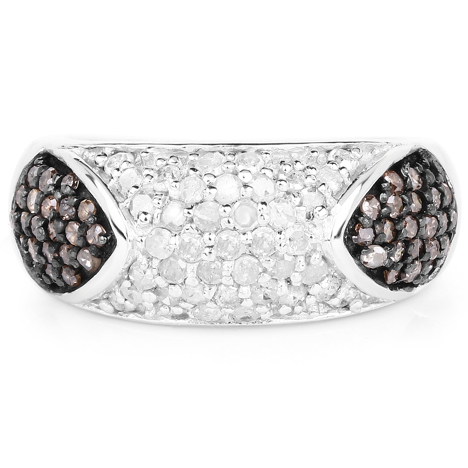 0.94 Carat Genuine Champagne Diamond and White Diamond .925 Sterling Silver Ring Bids.com