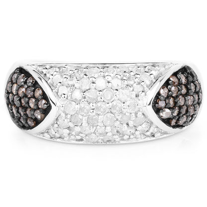 0.94 Carat Genuine Champagne Diamond and White Diamond .925 Sterling Silver Ring Bids.com