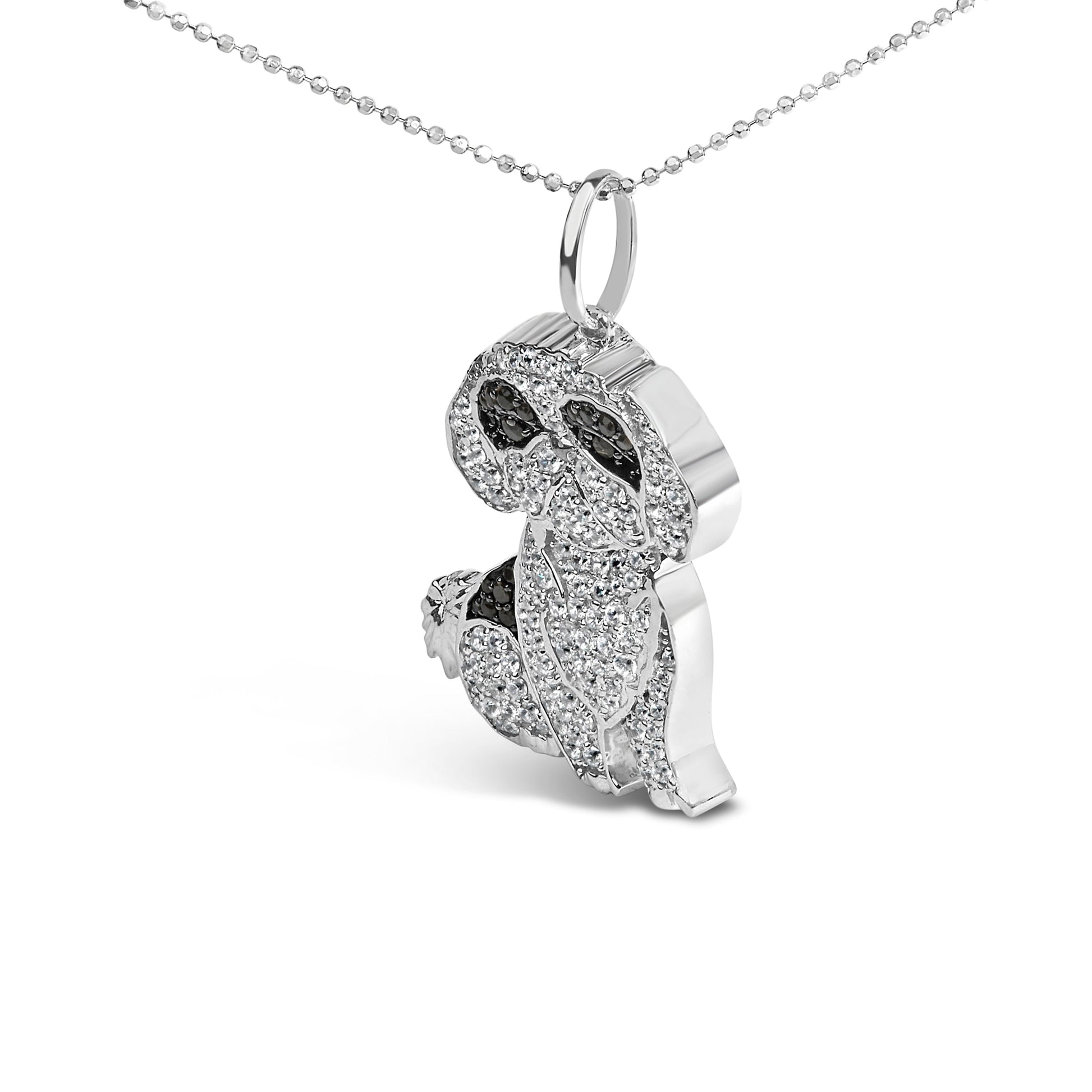 .925 Sterling Silver 1 1/4 Cttw Diamond Shih Tzu Dog Pendant Necklace 18 inch (Black and I-J Color, I2-I3 Clarity) Bids.com