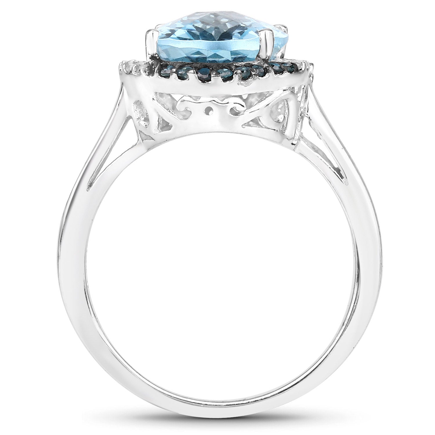 5.27 Carat Genuine Swiss Blue Topaz, Blue Diamond and White Diamond .925 Sterling Silver Ring Bids.com
