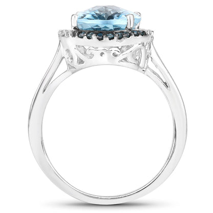 5.27 Carat Genuine Swiss Blue Topaz, Blue Diamond and White Diamond .925 Sterling Silver Ring Bids.com