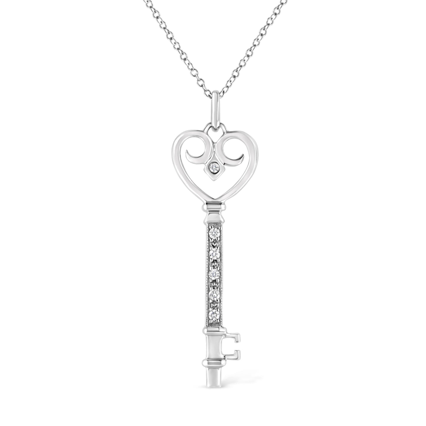 .925 Sterling Silver Pave and Bezel-Set Diamond Accent Key 18" Heart and Lock Pendant Necklace (K-L Color, I1-I2 Clarity) Bids.com