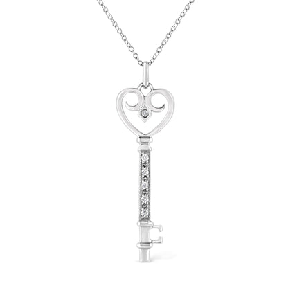.925 Sterling Silver Pave and Bezel-Set Diamond Accent Key 18" Heart and Lock Pendant Necklace (K-L Color, I1-I2 Clarity) Bids.com