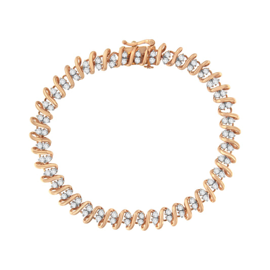 14KT Rose Gold Plated Sterling Silver Diamond S Link Tennis Bracelet (2 cttw, J-K Color, I1-I2 Clarity) - Size 7.5" Bids.com
