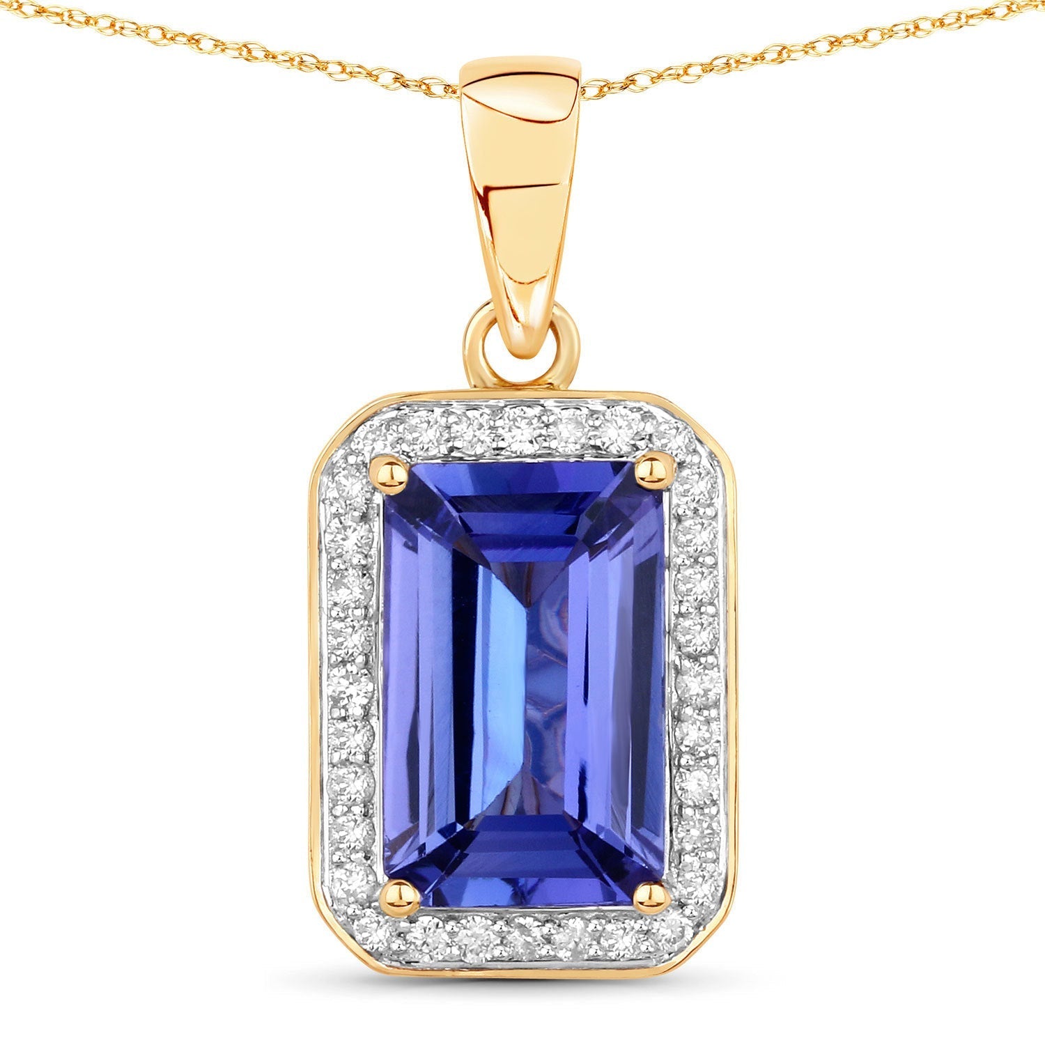 2.15 Carat Genuine Tanzanite and White Diamond 14K Yellow Gold Pendant Bids.com