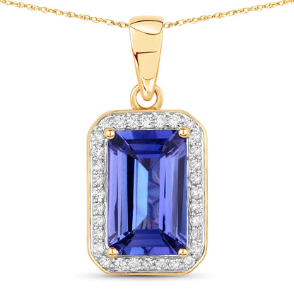 2.15 Carat Genuine Tanzanite and White Diamond 14K Yellow Gold Pendant Bids.com