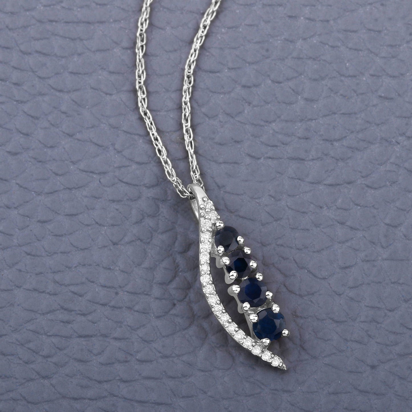 0.40 Carat Genuine Blue Sapphire and White Diamond 14K White Gold Pendant Bids.com