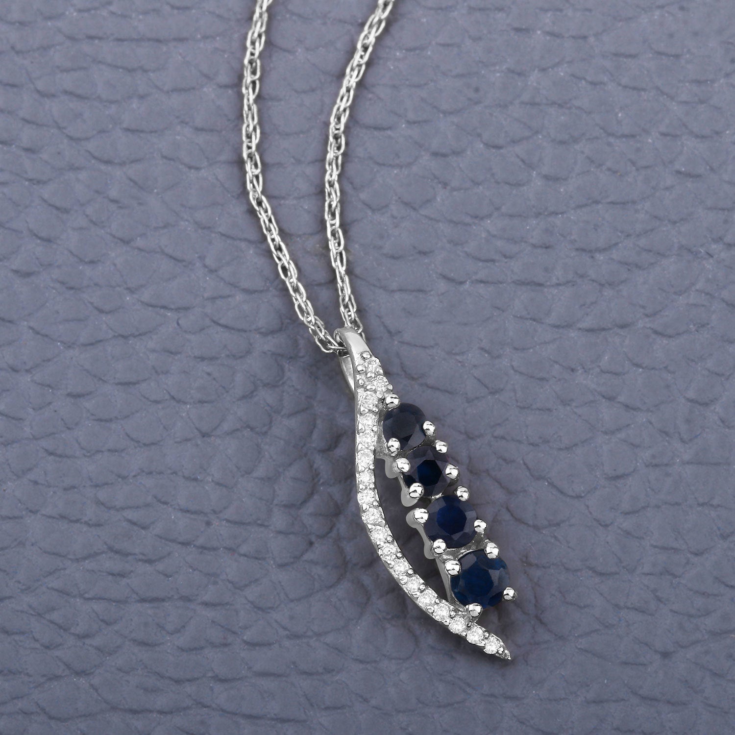 0.40 Carat Genuine Blue Sapphire and White Diamond 14K White Gold Pendant Bids.com
