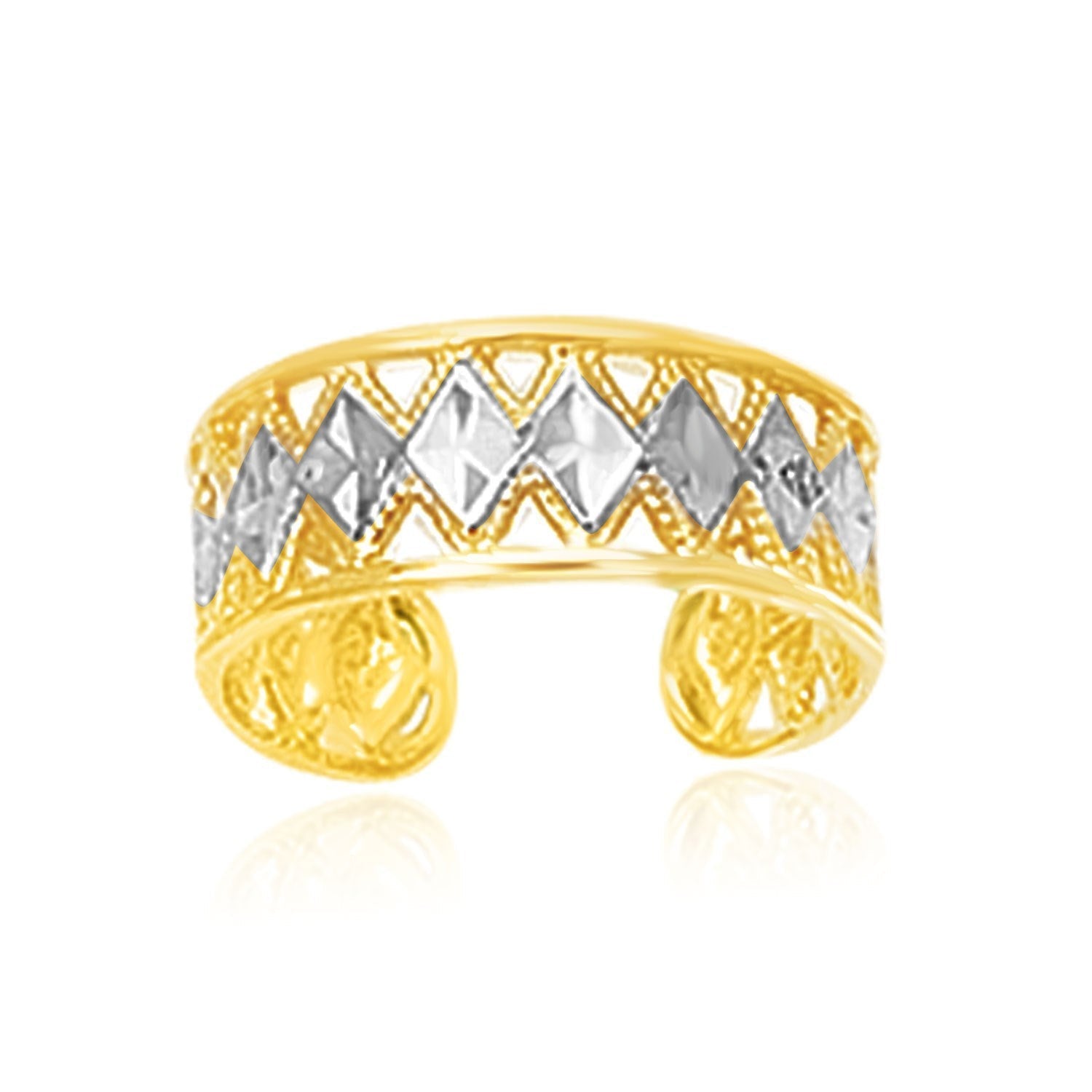 14k Two-Tone Gold Cuff Type Cut-Out Toe Ring with Diamond Design Bids.com
