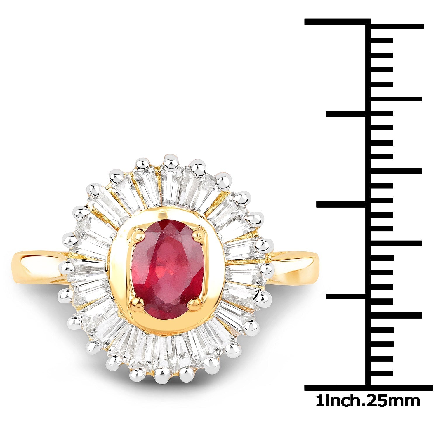 14K Yellow Gold Plated 2.44 Carat Glass Filled Ruby and White Topaz .925 Sterling Silver Ring Bids.com