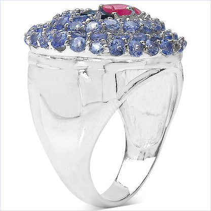 3.31 Carat Genuine London Blue Topaz , Ruby & Tanzanite .925 Sterling Silver Ring Bids.com