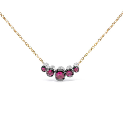 18K Rose Gold 3/4 Cttw Pave Diamonds and Graduated Red Ruby Gemstone Curved Bar Choker Necklace (G-H Color, SI1-SI2 Clarity) - Adjustable up to 14" - 16.5" Bids.com