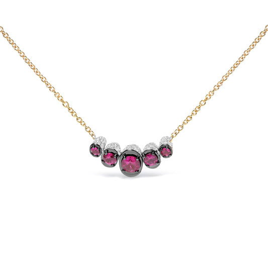 18K Rose Gold 3/4 Cttw Pave Diamonds and Graduated Red Ruby Gemstone Curved Bar Choker Necklace (G-H Color, SI1-SI2 Clarity) - Adjustable up to 14" - 16.5" Bids.com