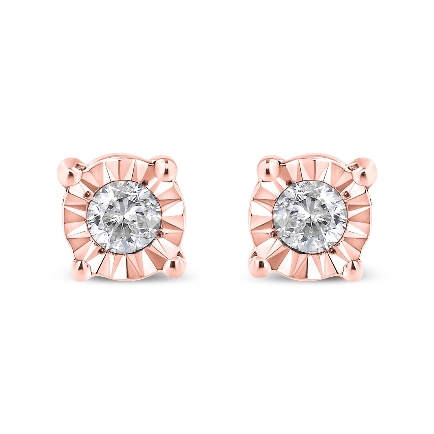 10K Yellow Gold Plated .925 Sterling Silver 1/10 Cttw Round Brilliant-Cut Diamond Miracle-Set Stud Earrings (J-K Color, I3 Clarity) Bids.com