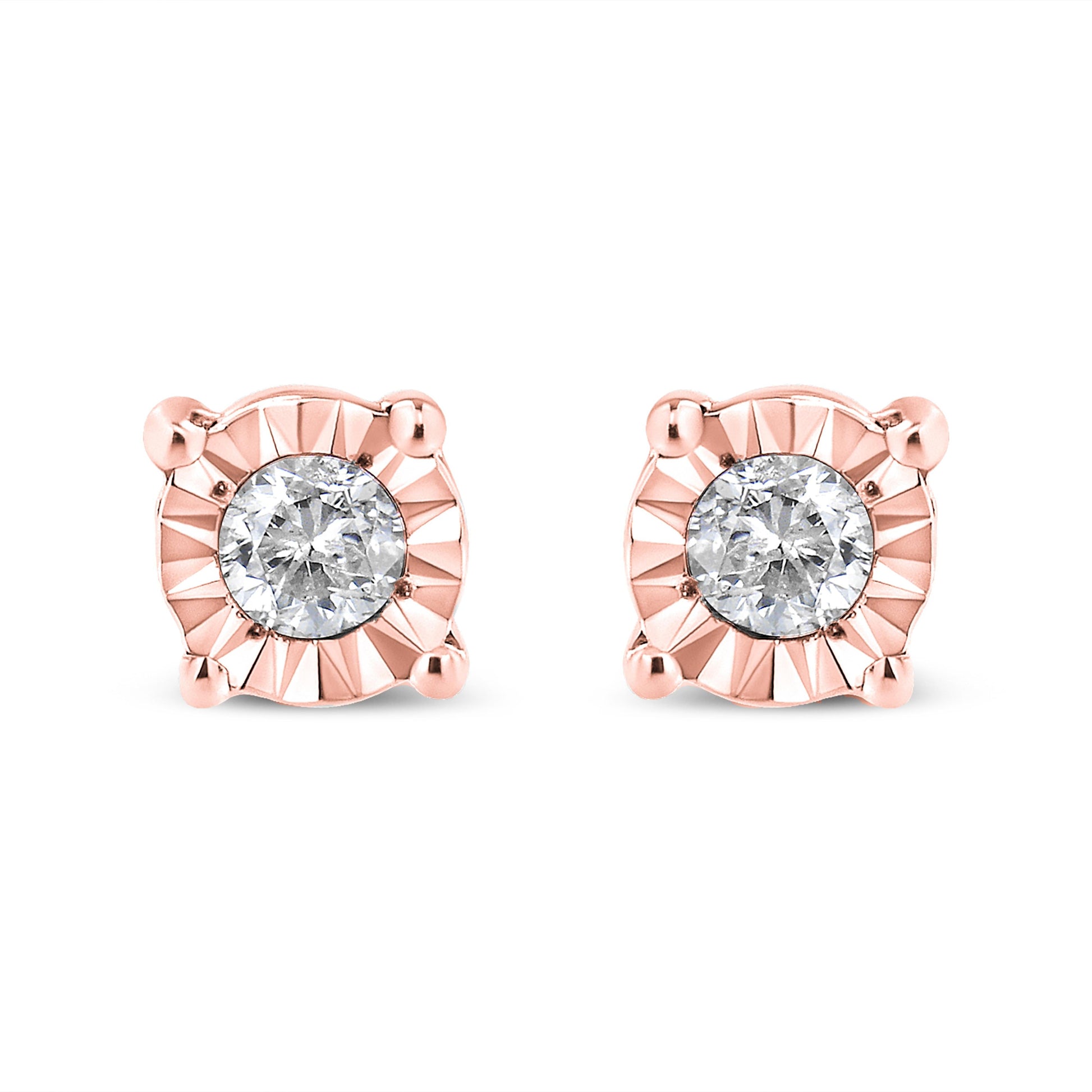 10K Yellow Gold Plated .925 Sterling Silver 1/10 Cttw Round Brilliant-Cut Diamond Miracle-Set Stud Earrings (J-K Color, I3 Clarity) Bids.com