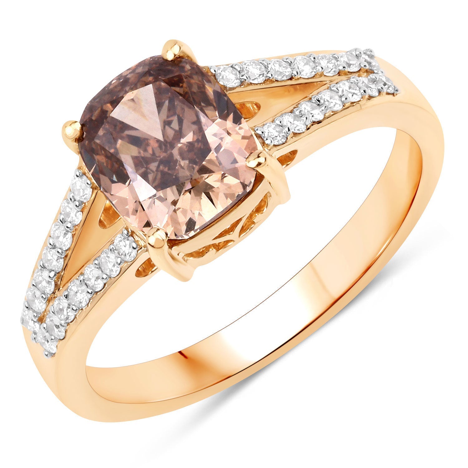 IGI Certified 2.02 Carat Genuine Brown Diamond Center and 0.22cttw White Diamond 18K Yellow Gold Ring (2.24cttw) Bids.com
