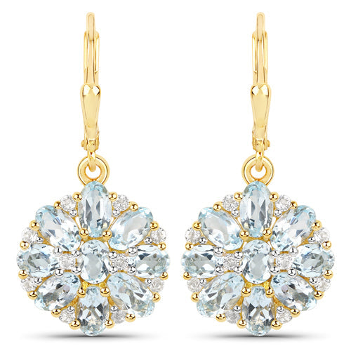 18K Yellow Gold Plated 4.58 Carat Genuine Blue Topaz and White Topaz .925 Sterling Silver Earrings Bids.com
