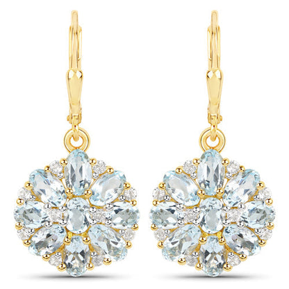 18K Yellow Gold Plated 4.58 Carat Genuine Blue Topaz and White Topaz .925 Sterling Silver Earrings Bids.com