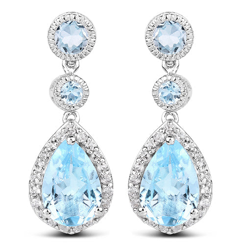 9.46 Carat Genuine Blue Topaz & White Topaz .925 Sterling Silver Earrings Bids.com