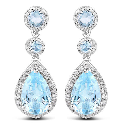 9.46 Carat Genuine Blue Topaz & White Topaz .925 Sterling Silver Earrings Bids.com