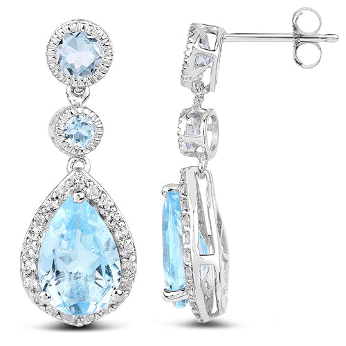 9.46 Carat Genuine Blue Topaz & White Topaz .925 Sterling Silver Earrings Bids.com