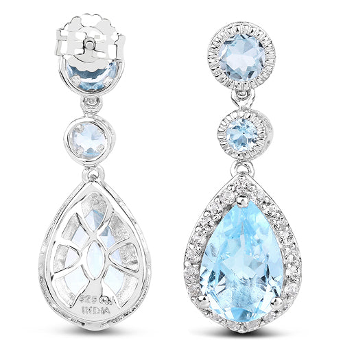 9.46 Carat Genuine Blue Topaz & White Topaz .925 Sterling Silver Earrings Bids.com