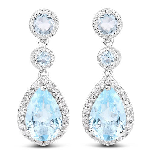 9.46 Carat Genuine Blue Topaz and White Topaz .925 Sterling Silver Earrings Bids.com