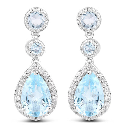 9.46 Carat Genuine Blue Topaz and White Topaz .925 Sterling Silver Earrings Bids.com